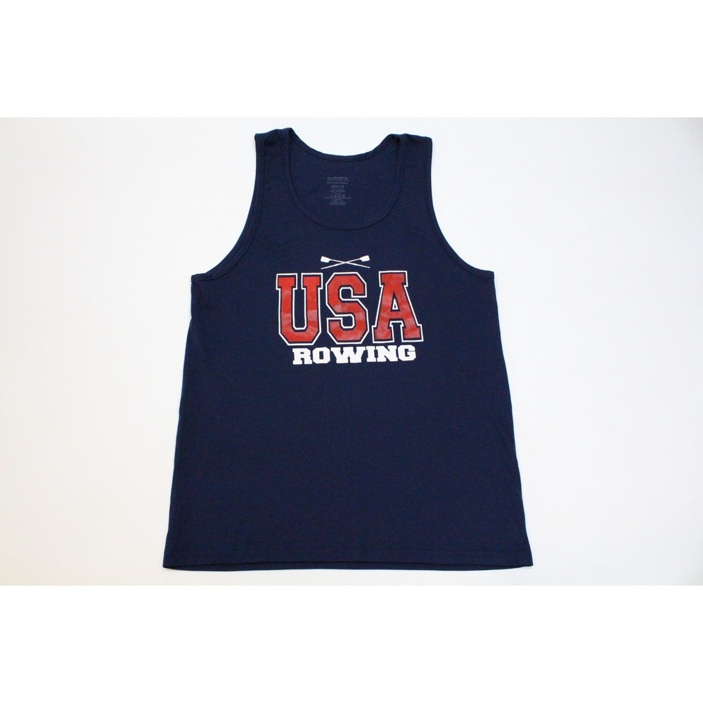 Men's Navy Blue USA Rowing Tank Top Shirt Size Medium 100% Polyester